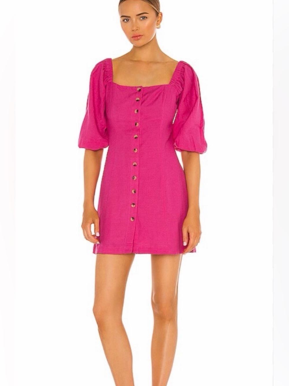 L*Space Marina Mini Dress - Pink Linen Blend Button Front Sz M